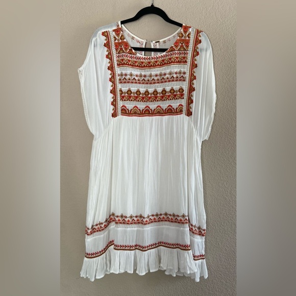 Free People Womens Sunrise Wanderer Mini Dress Large Floral Embroidered Boho - Picture 1 of 6
